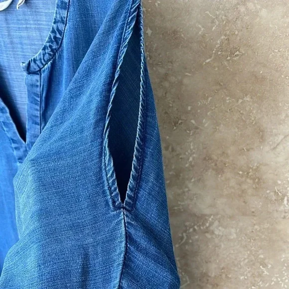 Soft Surroundings Women’s Blouse Cold Shoulder Split Neck Blue Size S - Picture 5 of 10